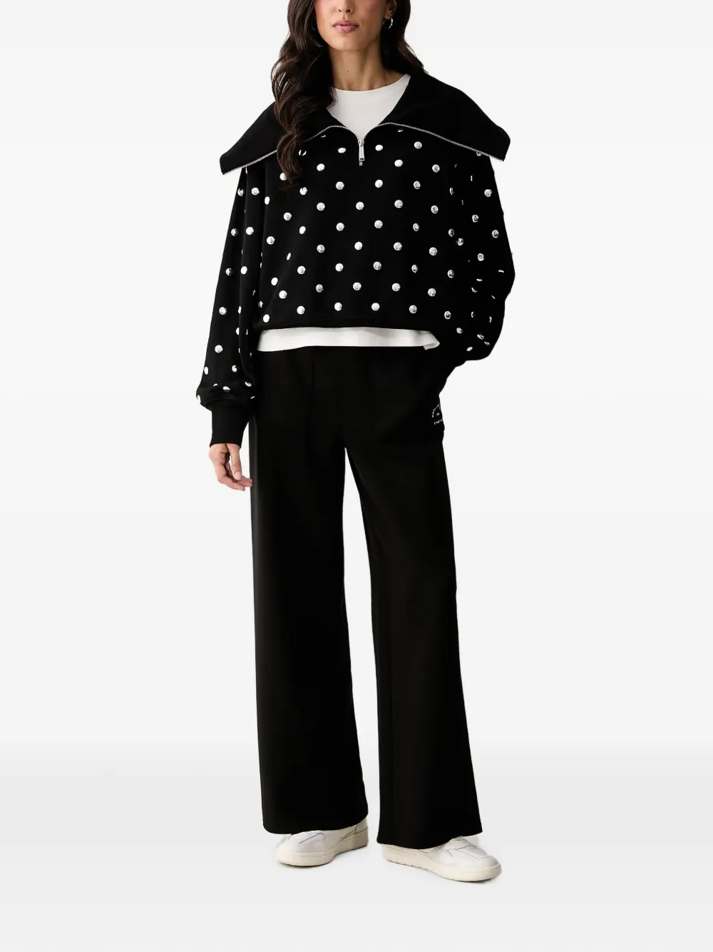 Karl Lagerfeld Sweater verfraaid met studs en kraag Zwart