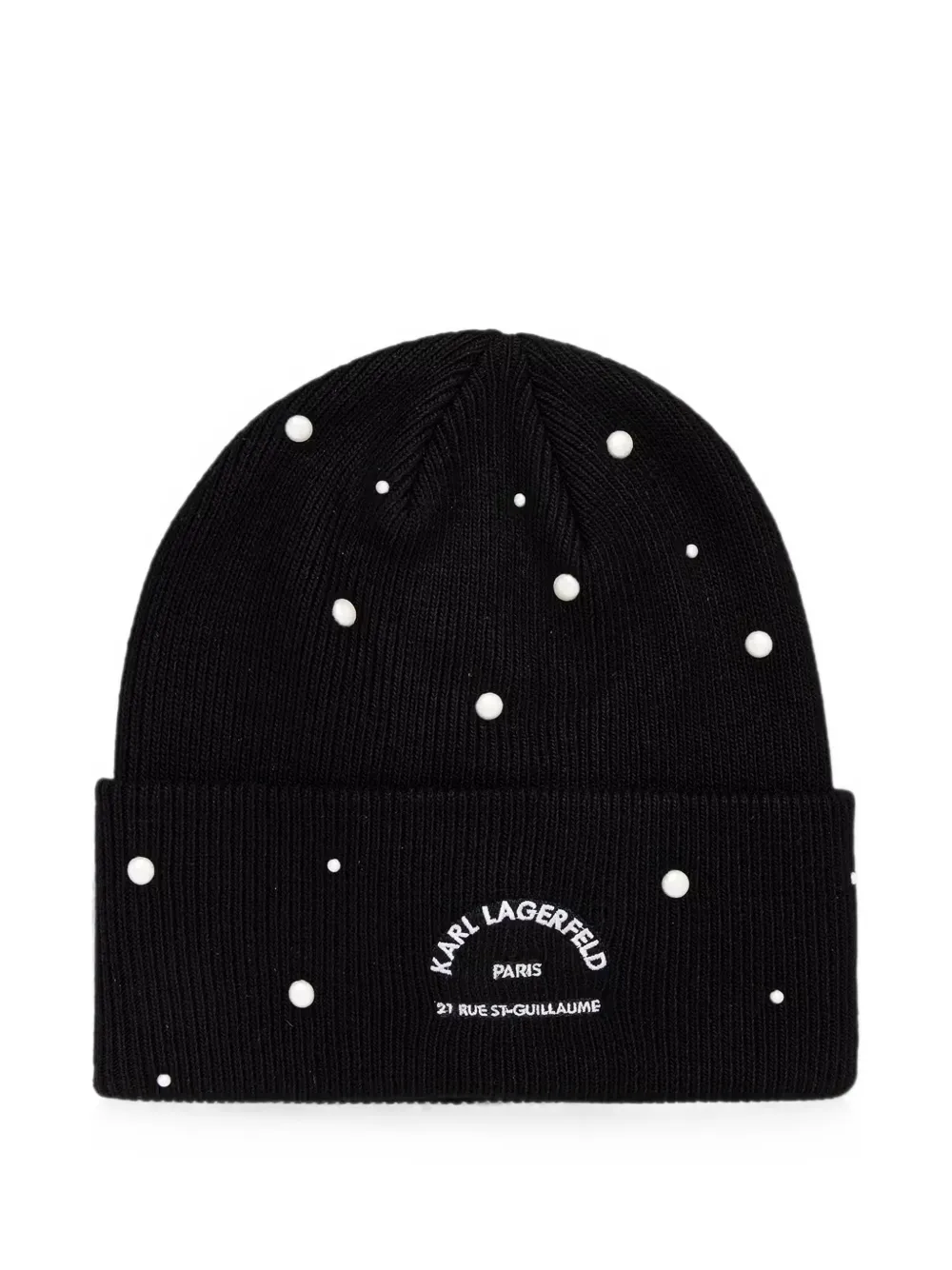 Karl Lagerfeld pearl-embellished logo-embroidered beanie hat - Nero