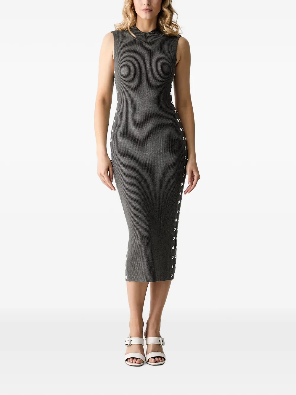 Karl Lagerfeld ribbed-knit stud-embellished dress - Grigio