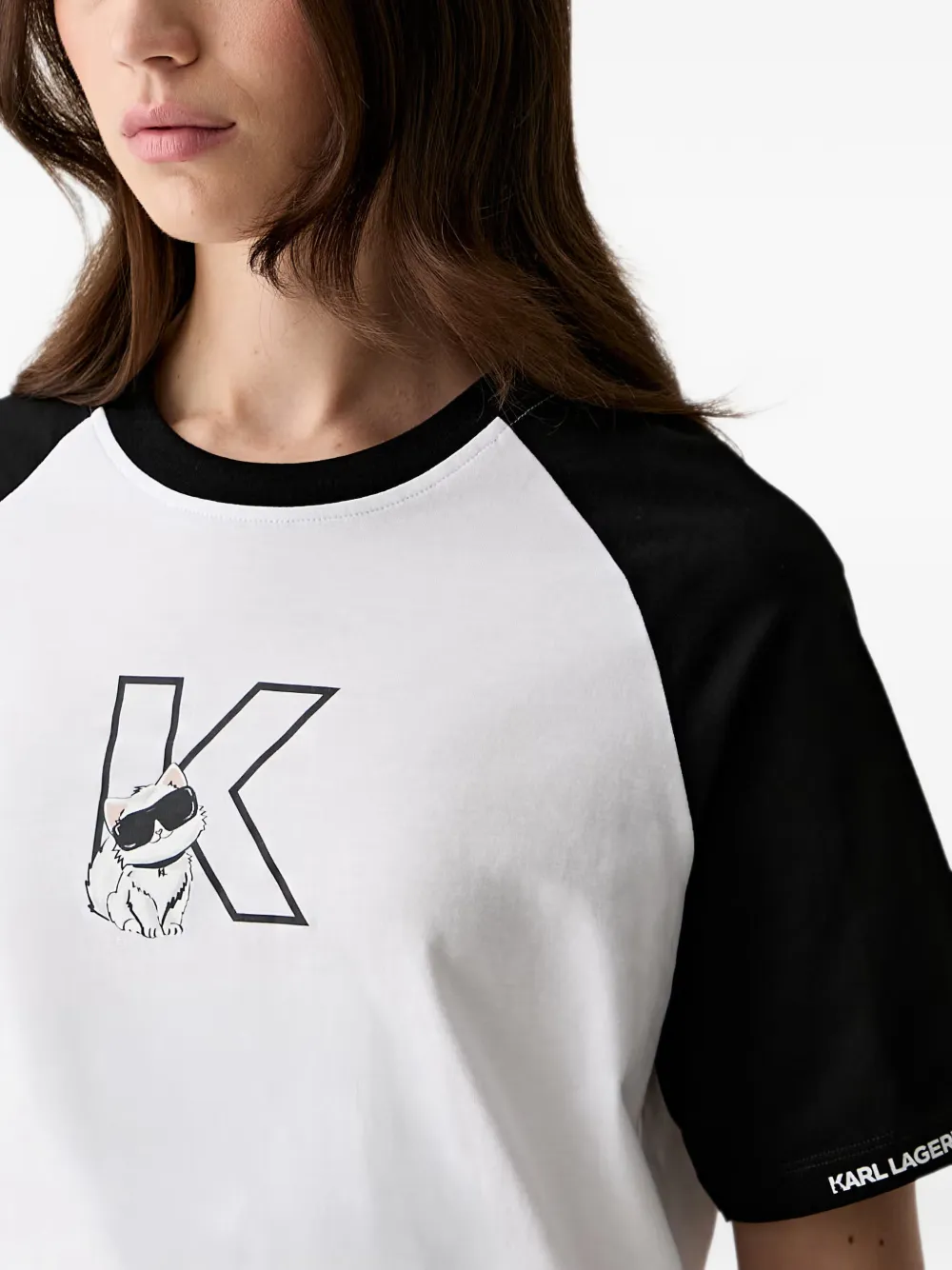 Karl Lagerfeld T-shirt met raglan mouwen en Choupette-print Wit