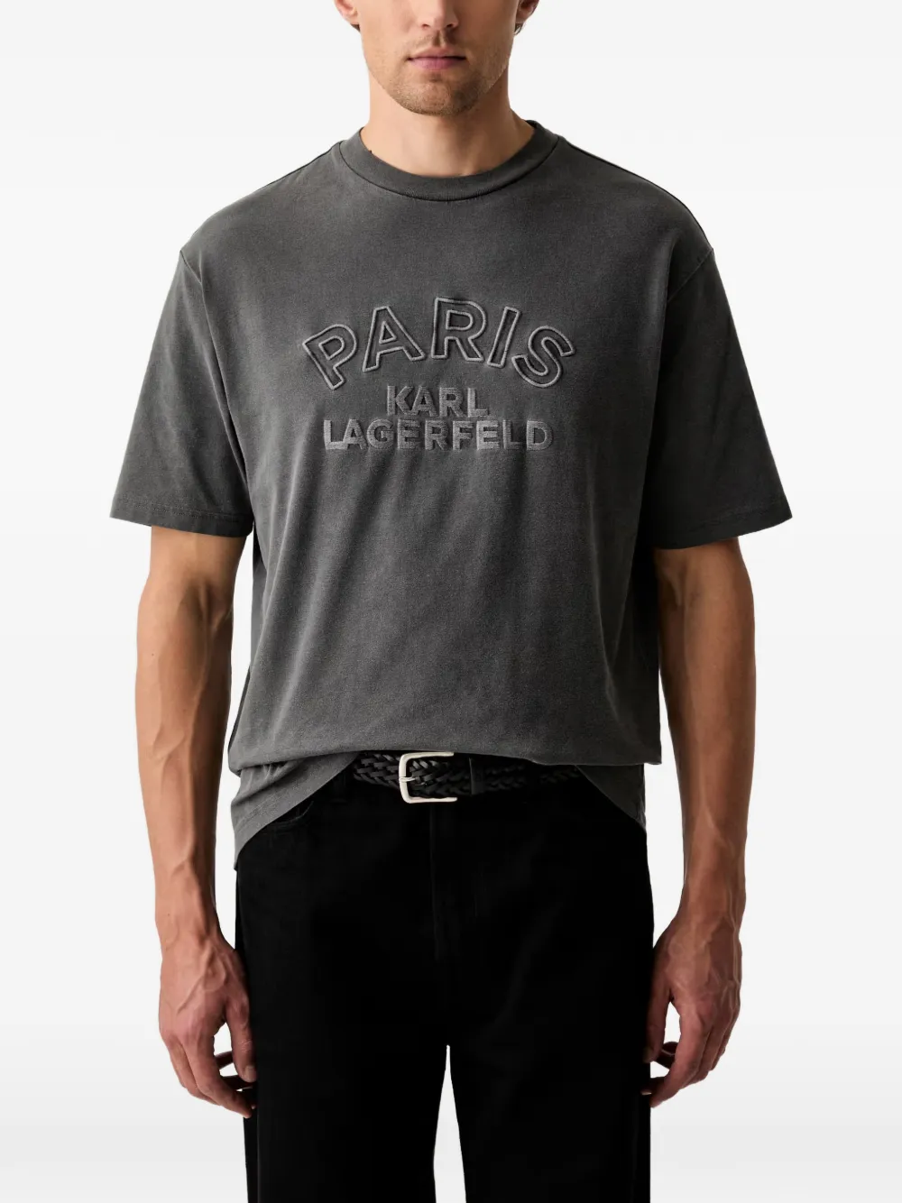 Karl Lagerfeld logo-embroidered acid-wash T-shirt - Grigio