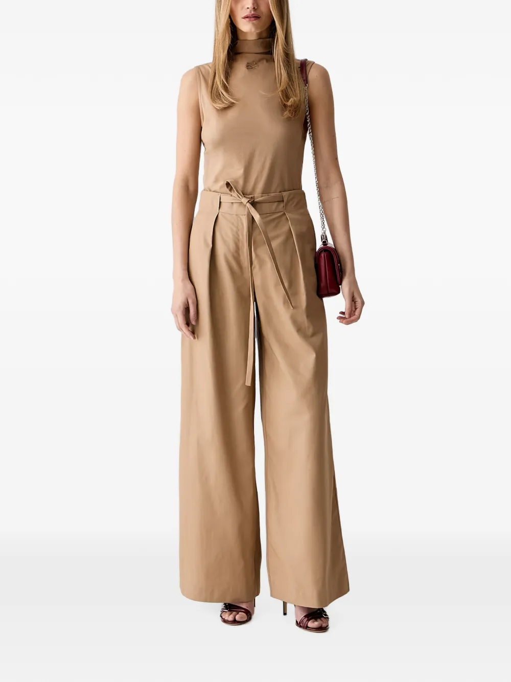 Karl Lagerfeld Plooibroek met gestrikte taille Beige