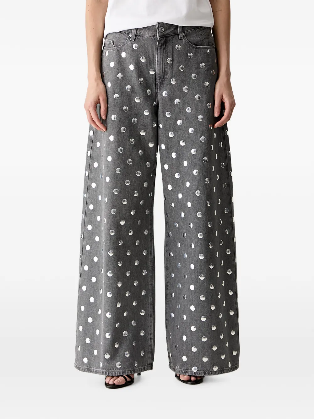 Karl Lagerfeld stud-embellished wide-leg jeans - Grigio
