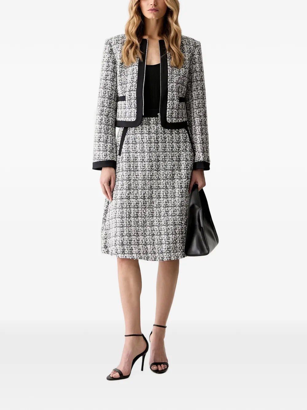 Karl Lagerfeld pearl-embellished tweed jacket Grijs