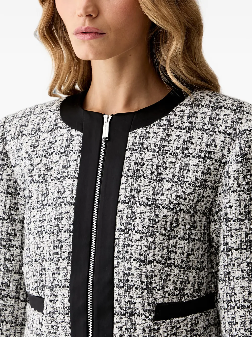 Karl Lagerfeld pearl-embellished tweed jacket Grijs