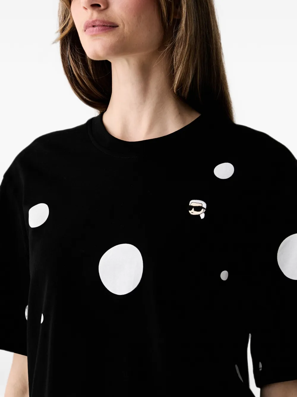Karl Lagerfeld T-shirt met stippen en logo-patch Zwart