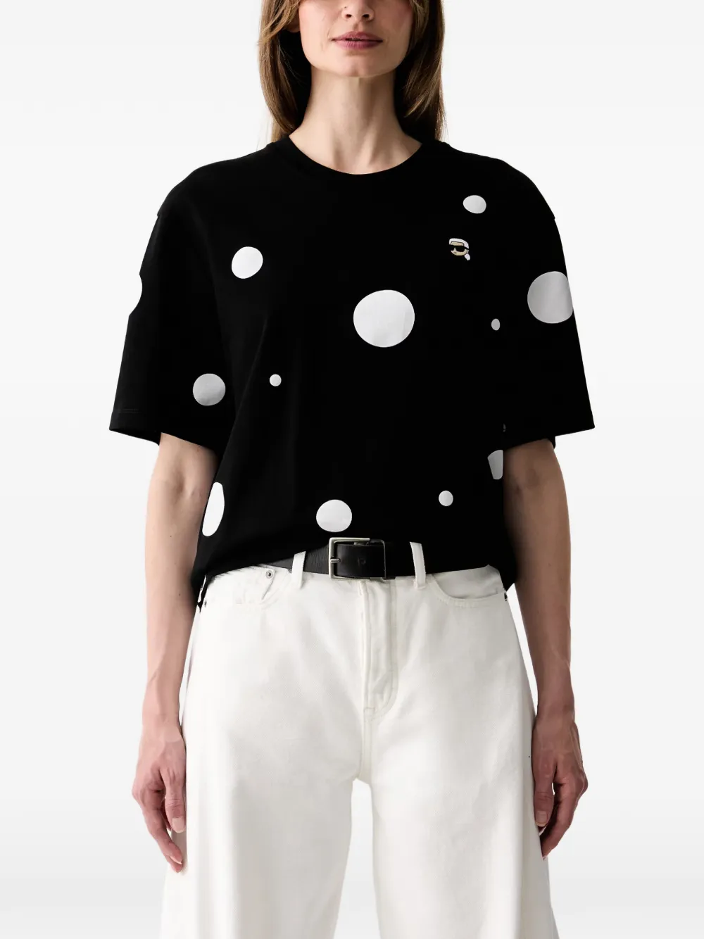 Karl Lagerfeld polka-dot logo-patch T-shirt - Nero