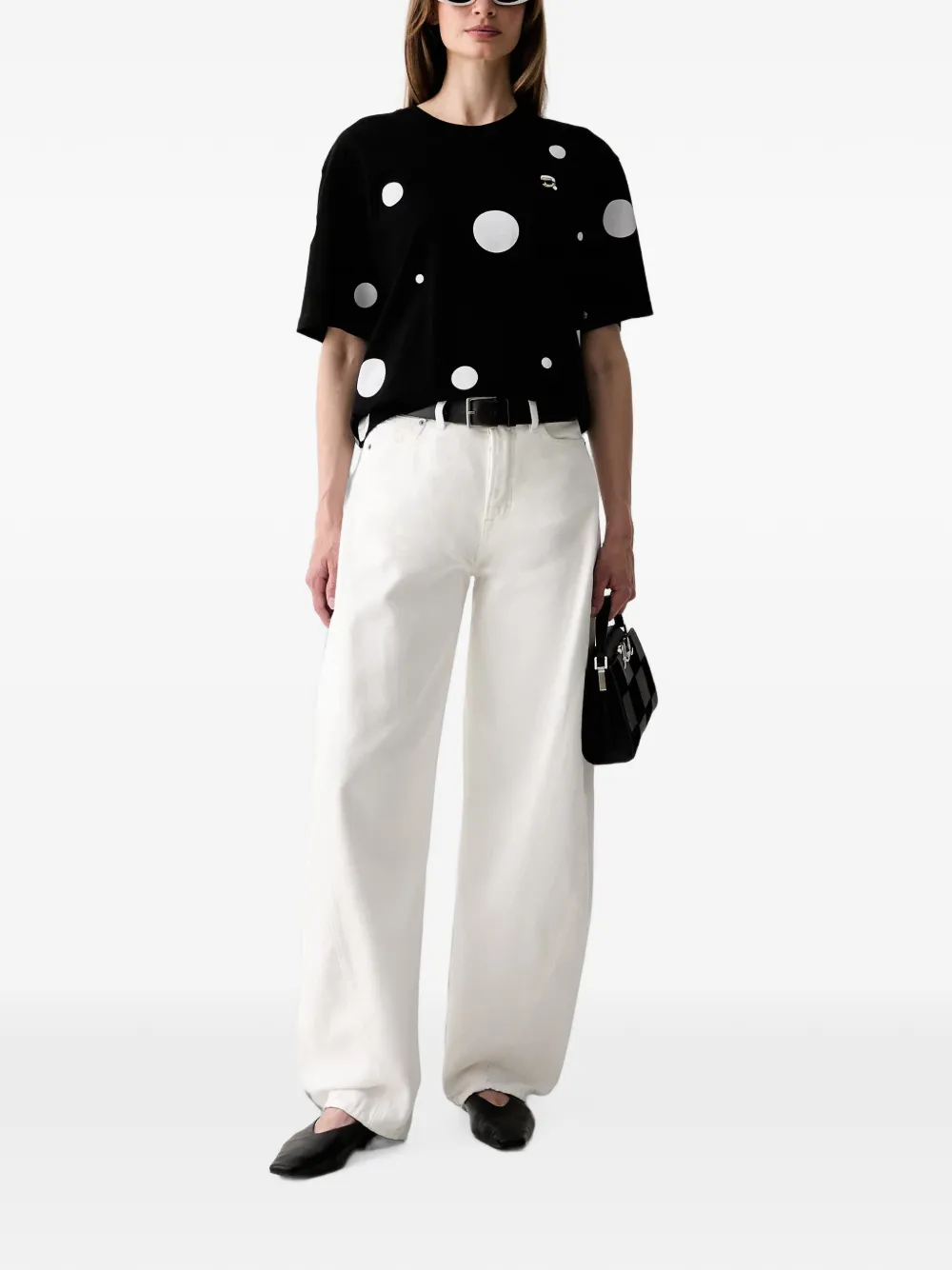 Karl Lagerfeld T-shirt met stippen en logo-patch Zwart