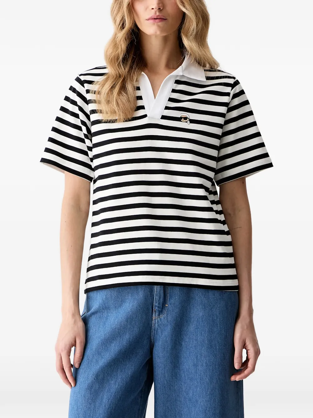 Karl Lagerfeld striped logo-patch polo shirt - Bianco