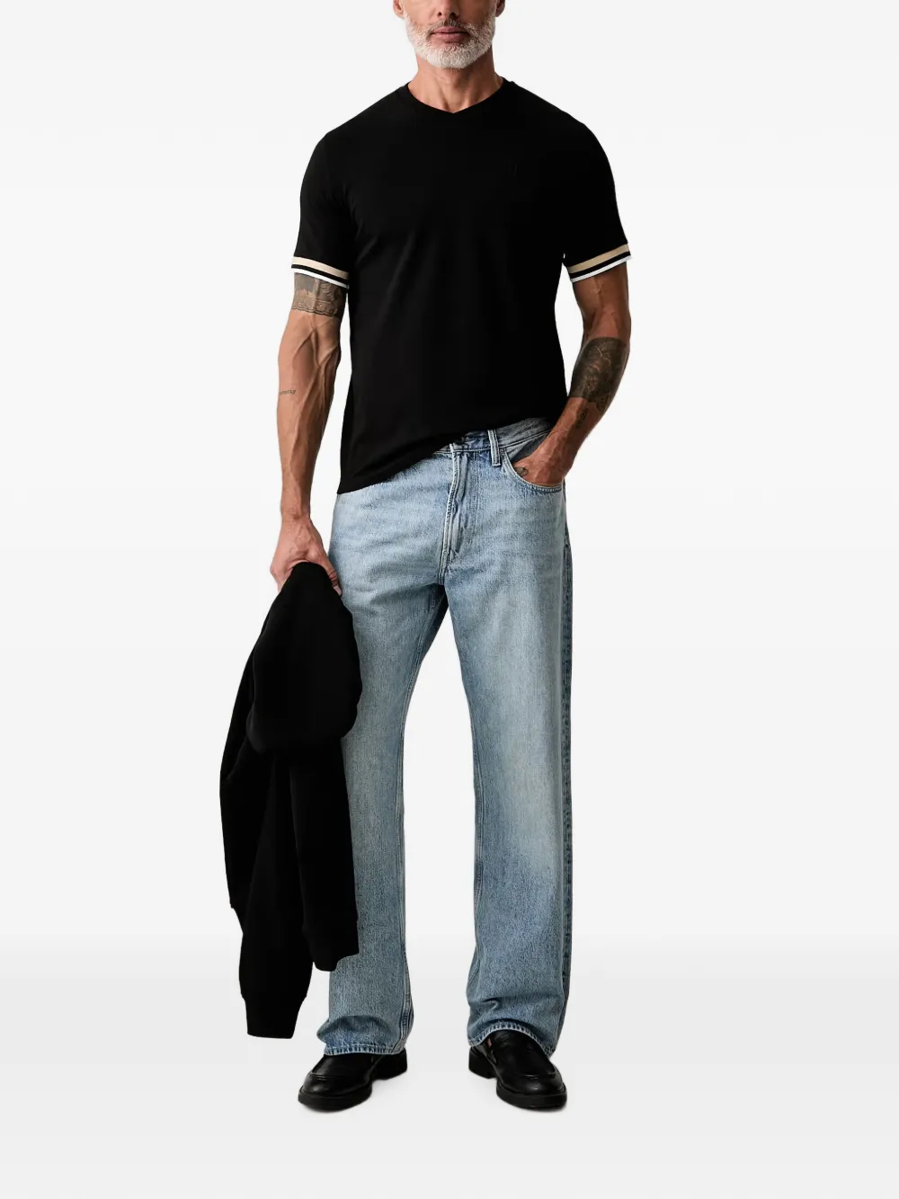 Karl Lagerfeld T-shirt met V-hals en afwerking Zwart
