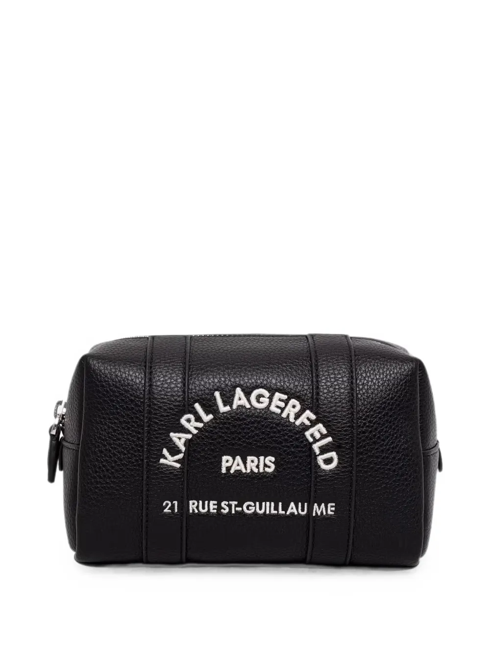 Karl Lagerfeld logo-embroidered grained-texture make up bag - Nero
