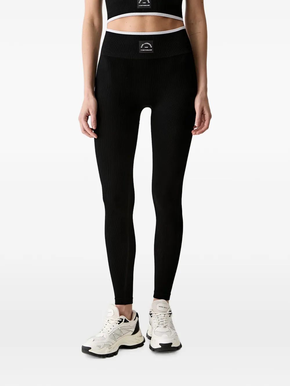 Karl Lagerfeld logo-patch ribbed-knit leggings - Nero