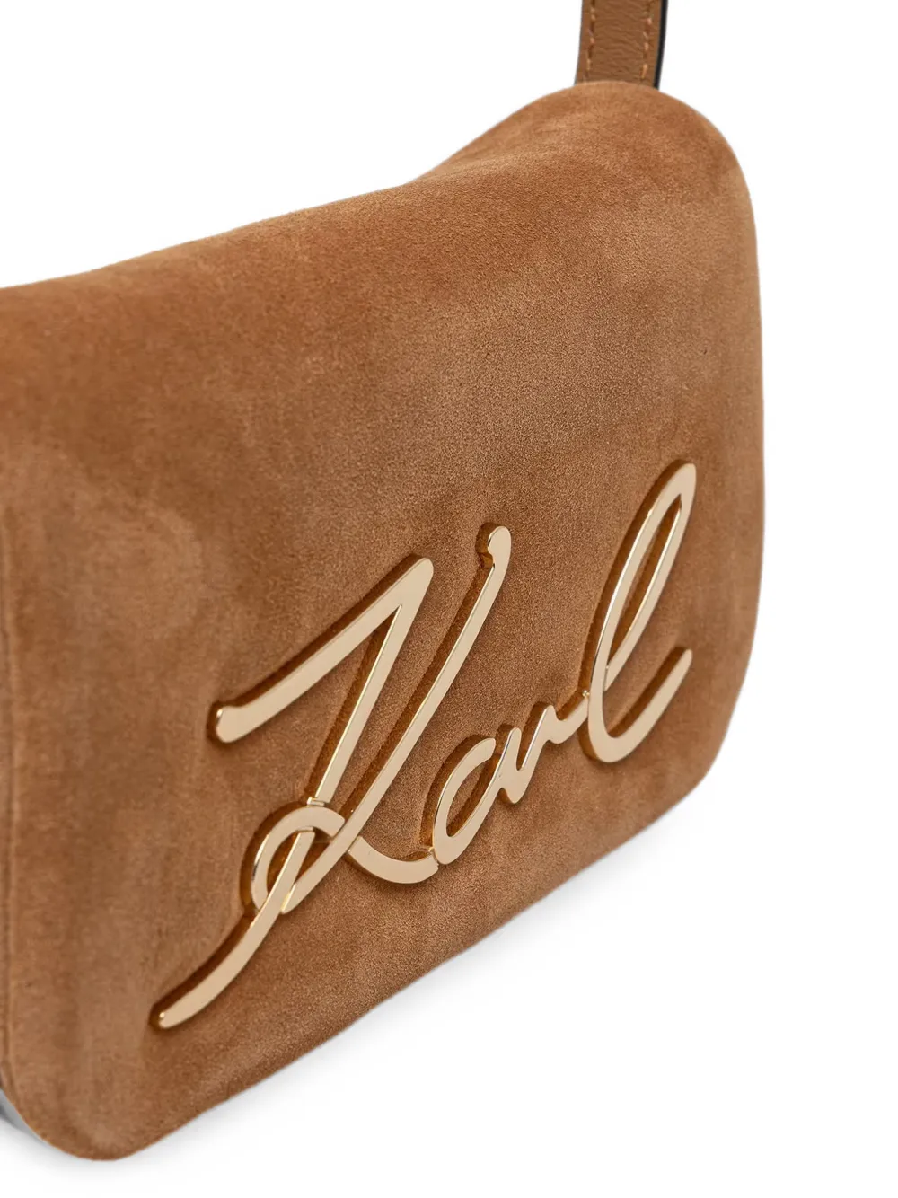 Karl Lagerfeld Suède schoudertas met logoplakkaat Bruin