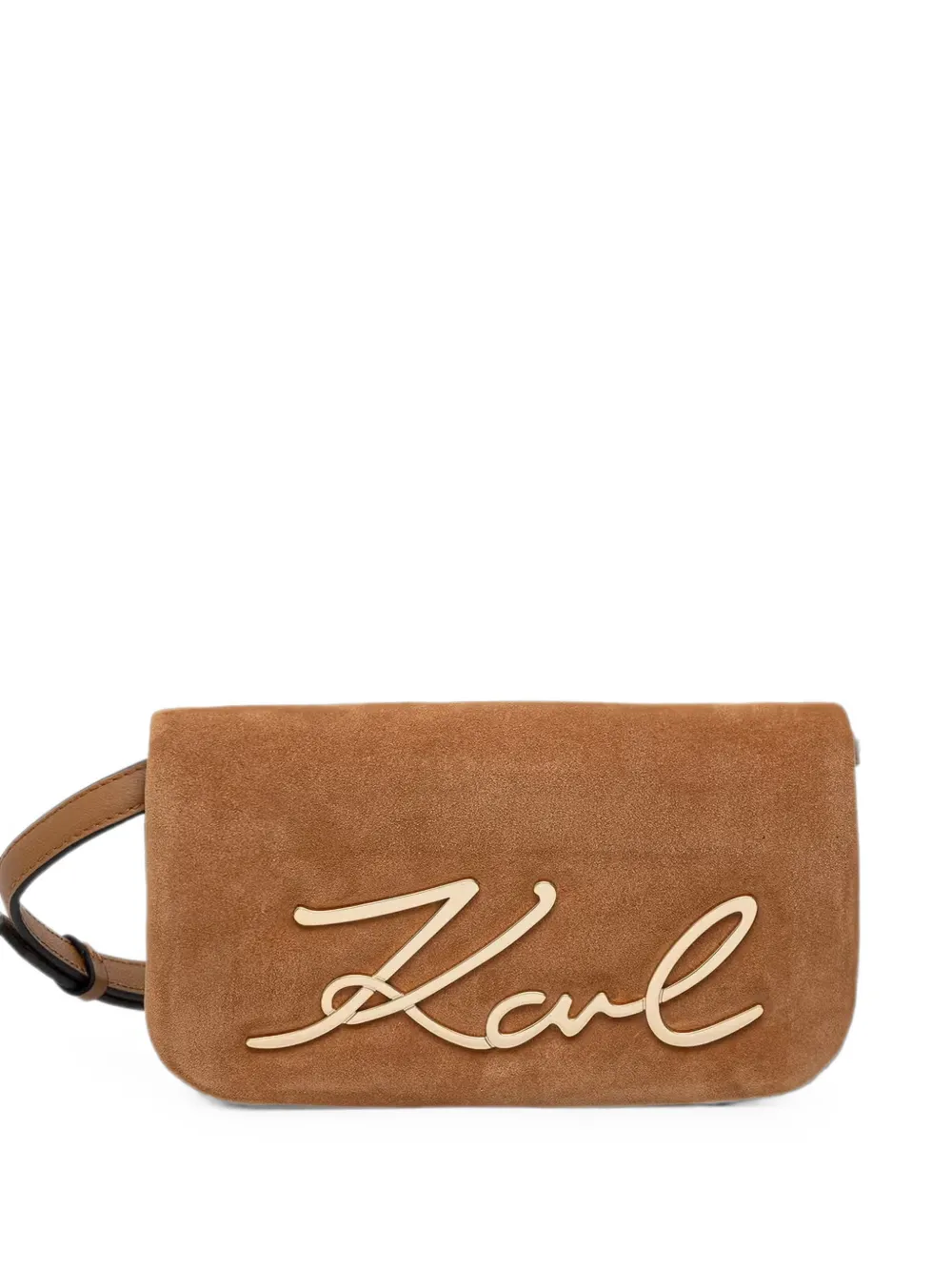 Karl Lagerfeld logo-plaque suede shoulder bag - Marrone