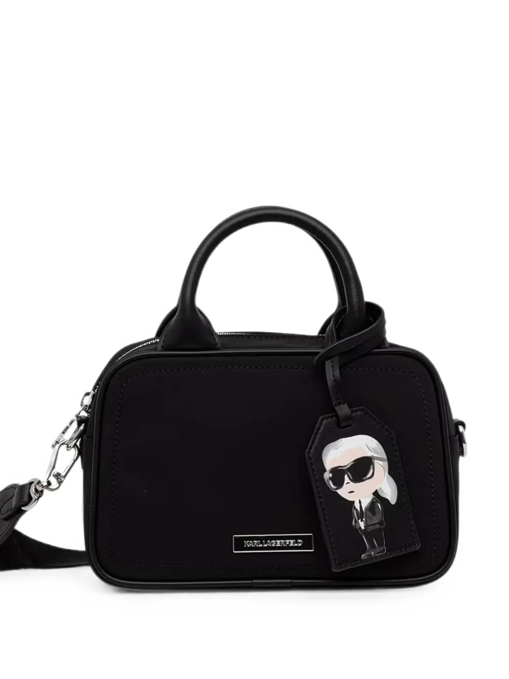 Karl Lagerfeld logo-strap luggage-tag shoulder bag - Nero