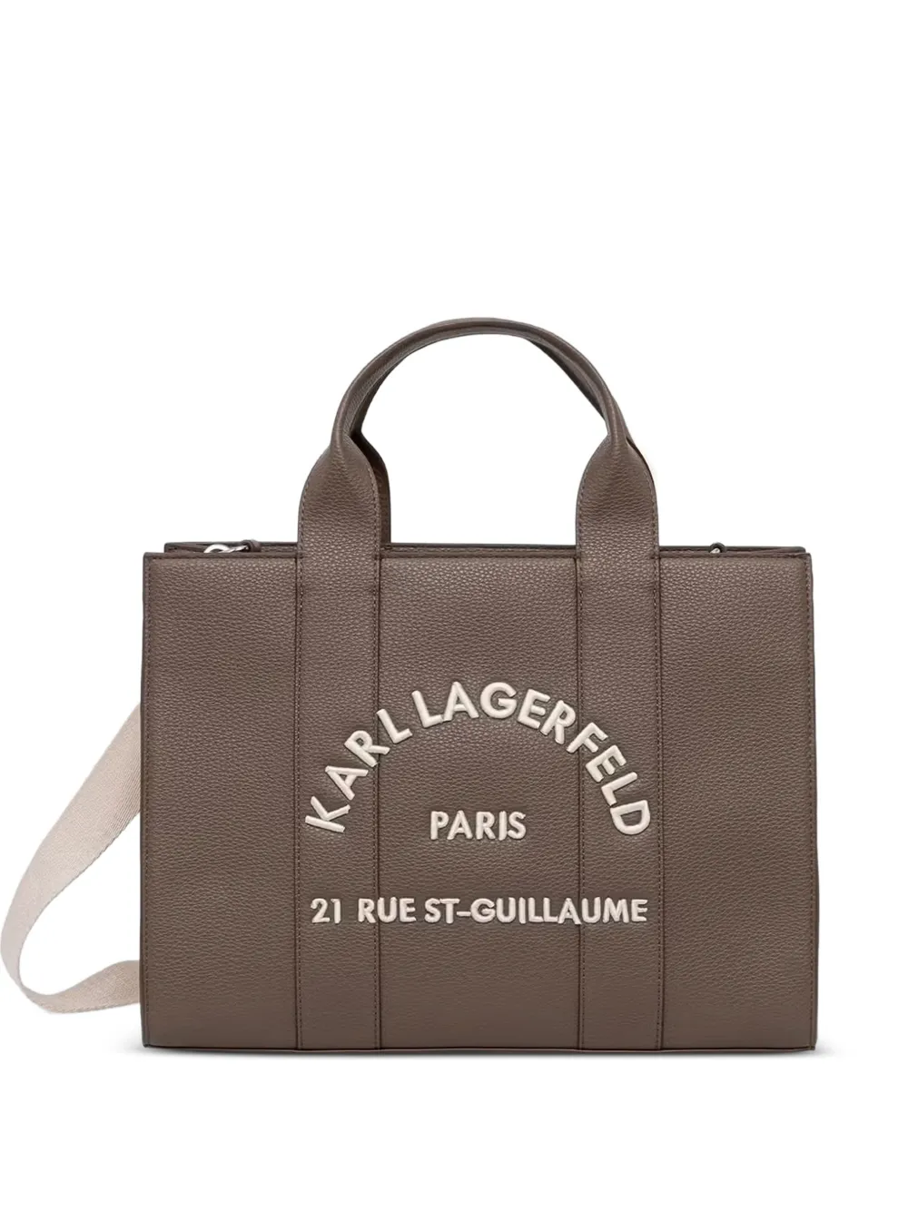 Karl Lagerfeld logo-embroidered pebbled tote bag - Marrone