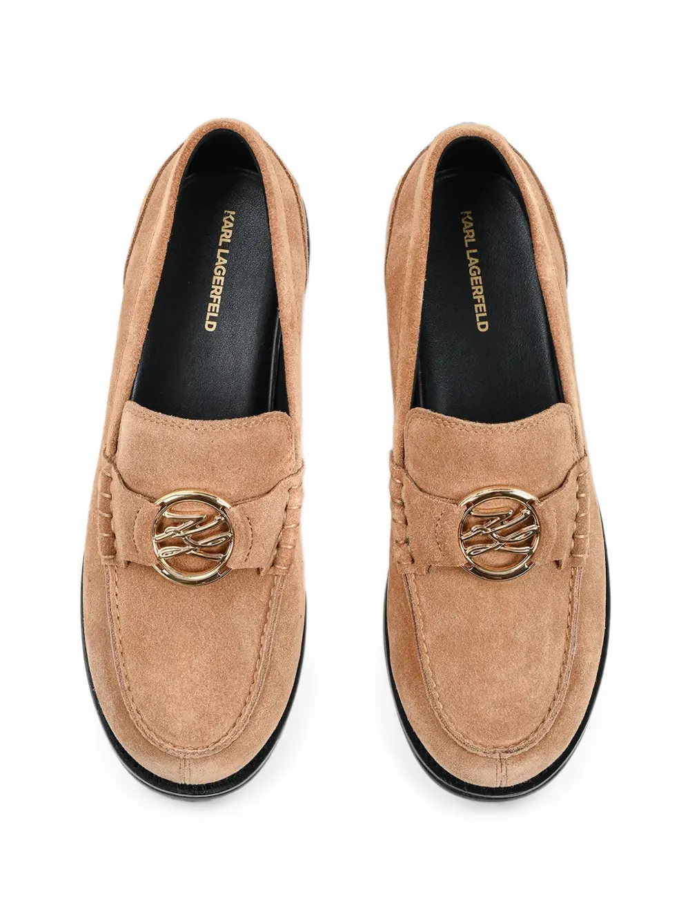 Karl Lagerfeld logo-plaque suede loafers Beige