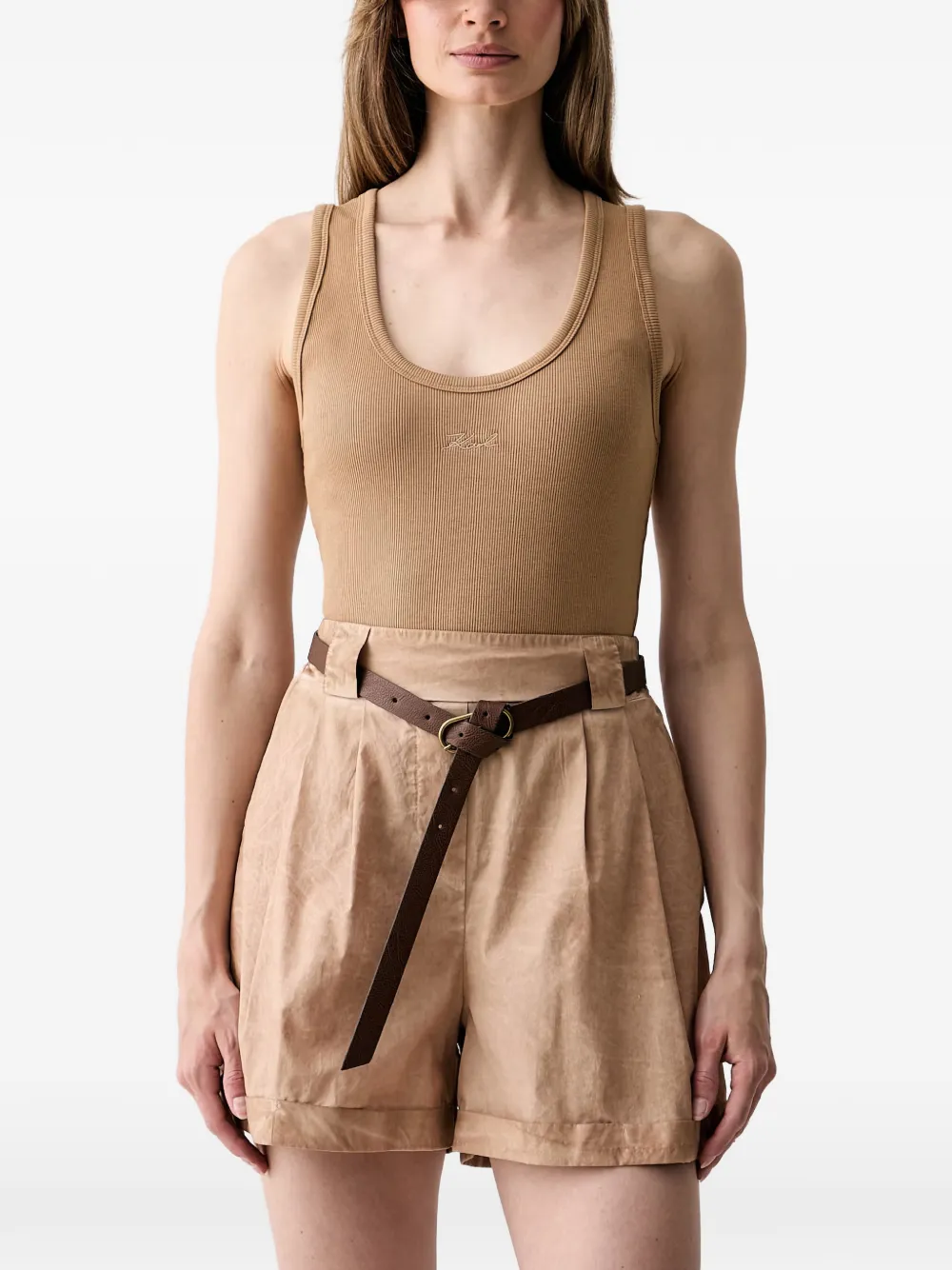 Karl Lagerfeld ribbed-knit logo-embroidered top - Toni neutri