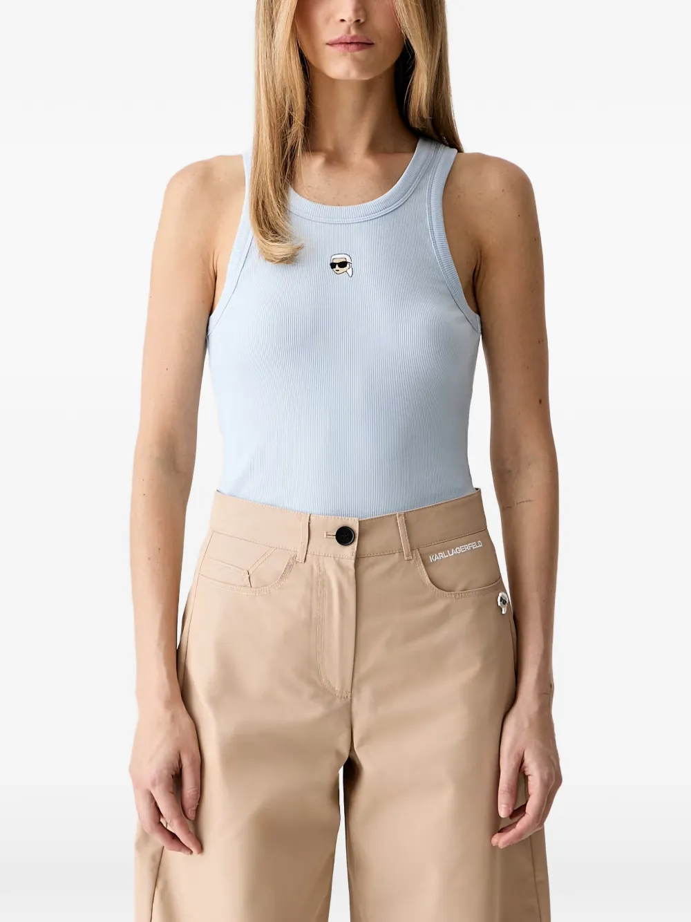 Karl Lagerfeld Ikonik-patch ribbed tank top - Blu