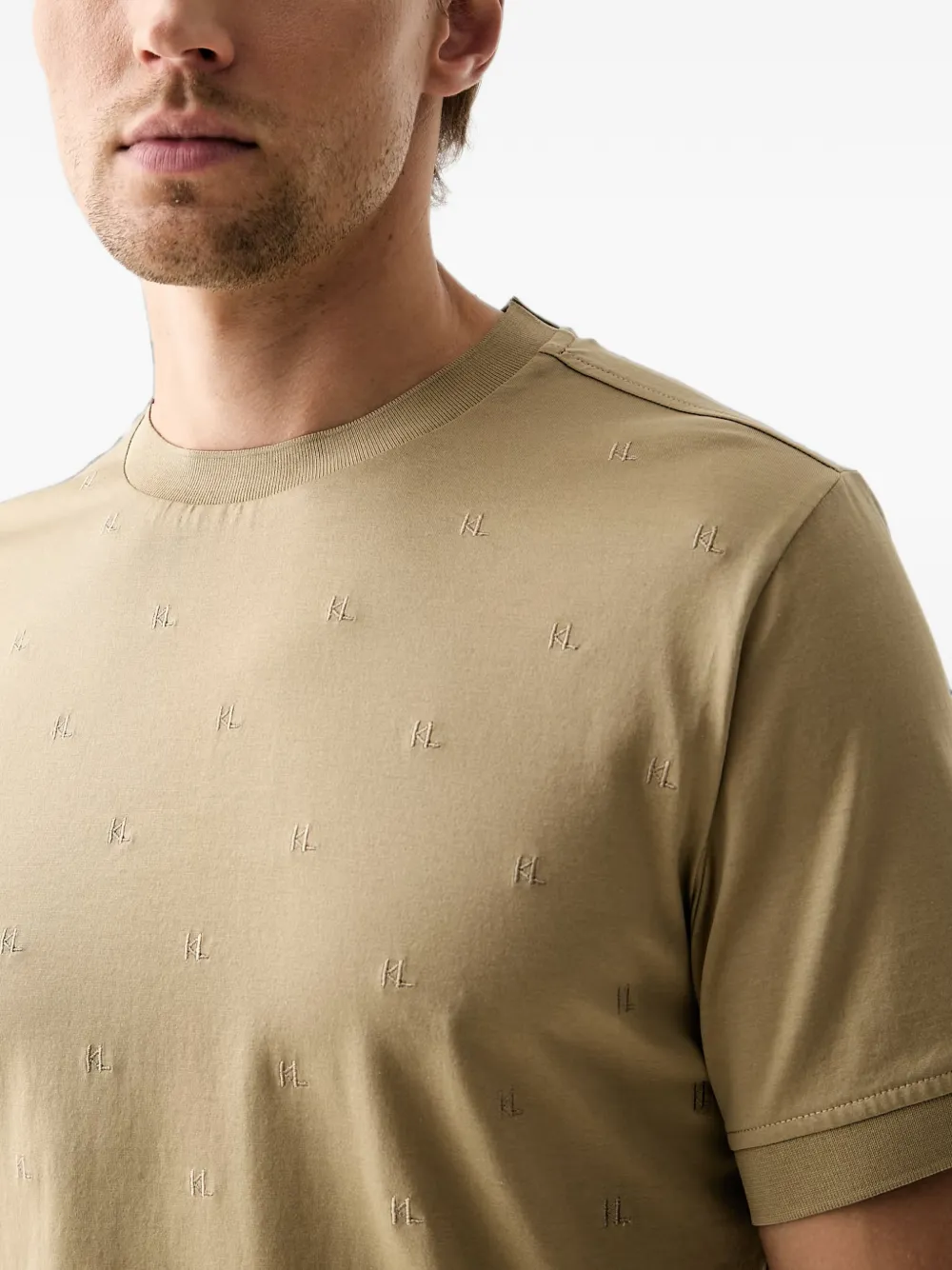 Karl Lagerfeld T-shirt met logo-patch en monogram-reliëf Beige