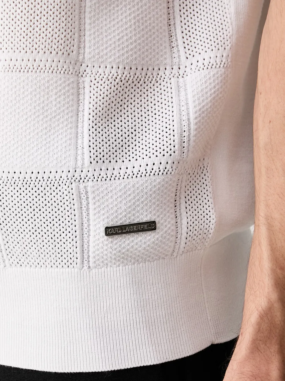 Karl Lagerfeld Pointelle-gebreid poloshirt met geruit patroon Wit