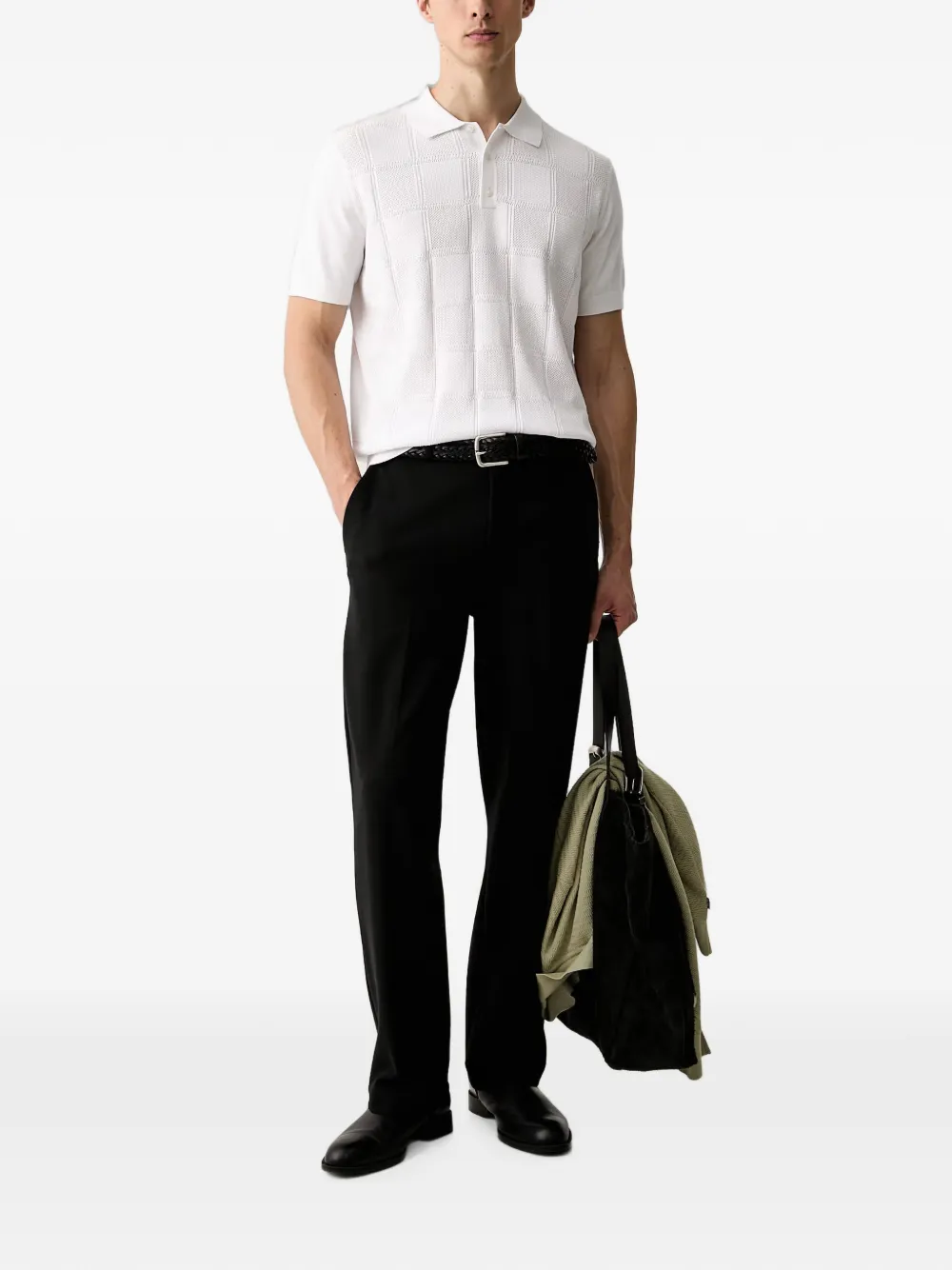 Karl Lagerfeld Pointelle-gebreid poloshirt met geruit patroon Wit