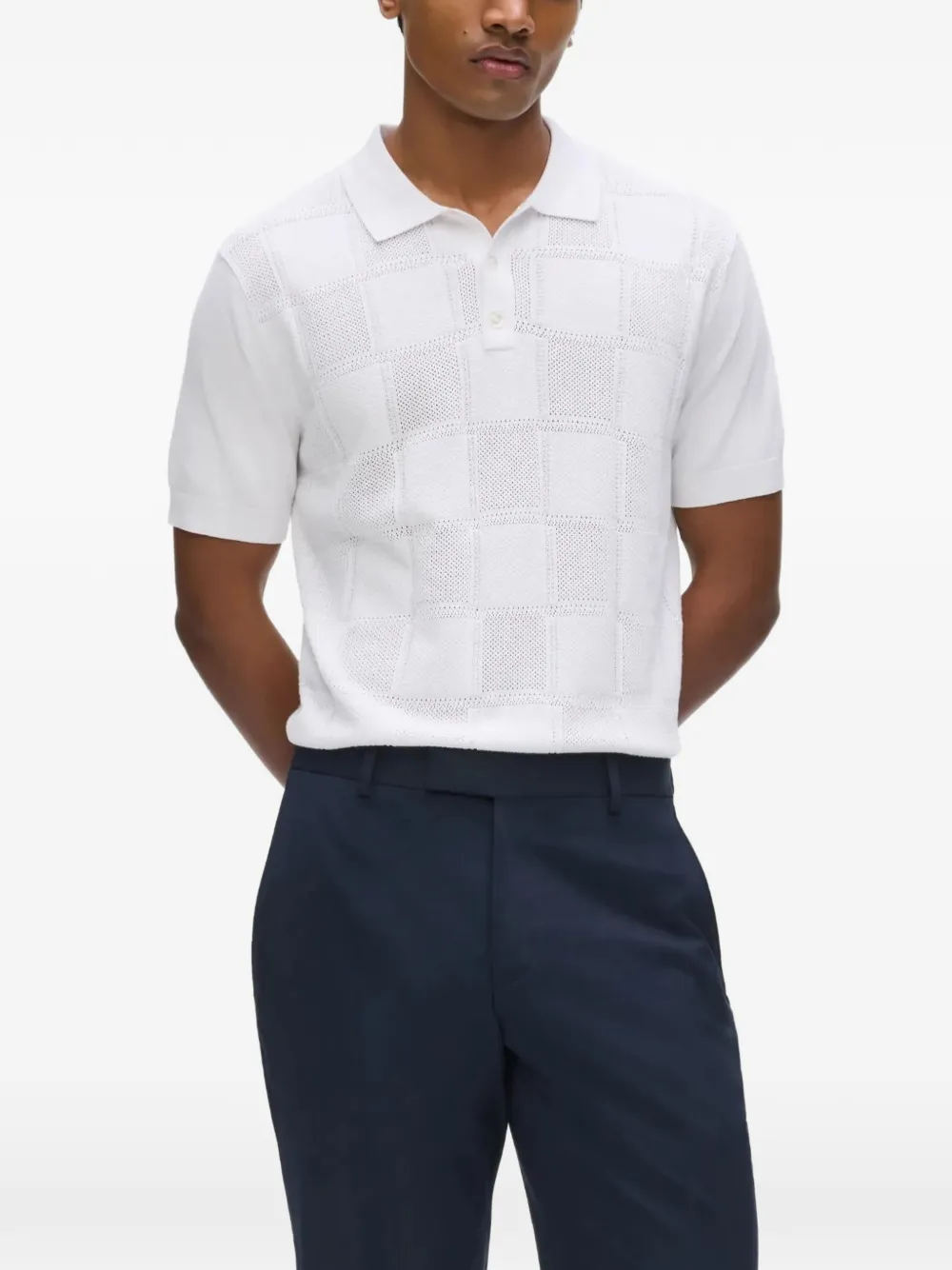 Karl Lagerfeld Pointelle-gebreid poloshirt met geruit patroon Wit