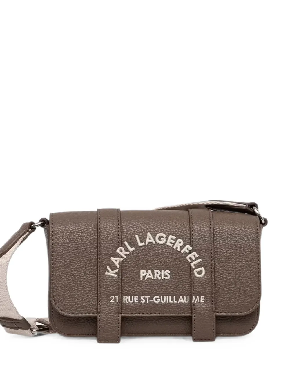 Karl Lagerfeld logo-embroidered grained shoulder bag - Marrone