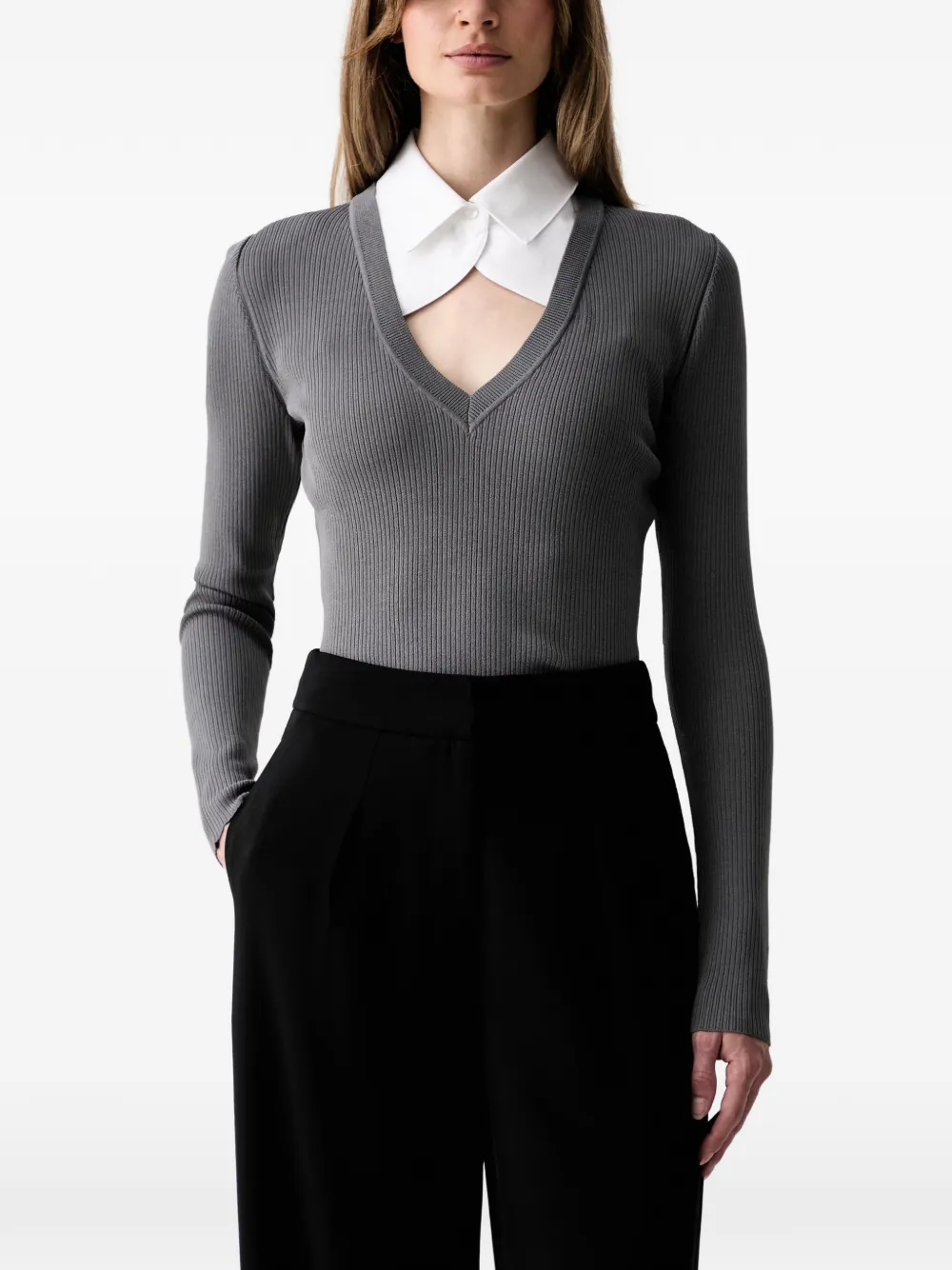 Karl Lagerfeld ribbed V-neck sweater - Grigio