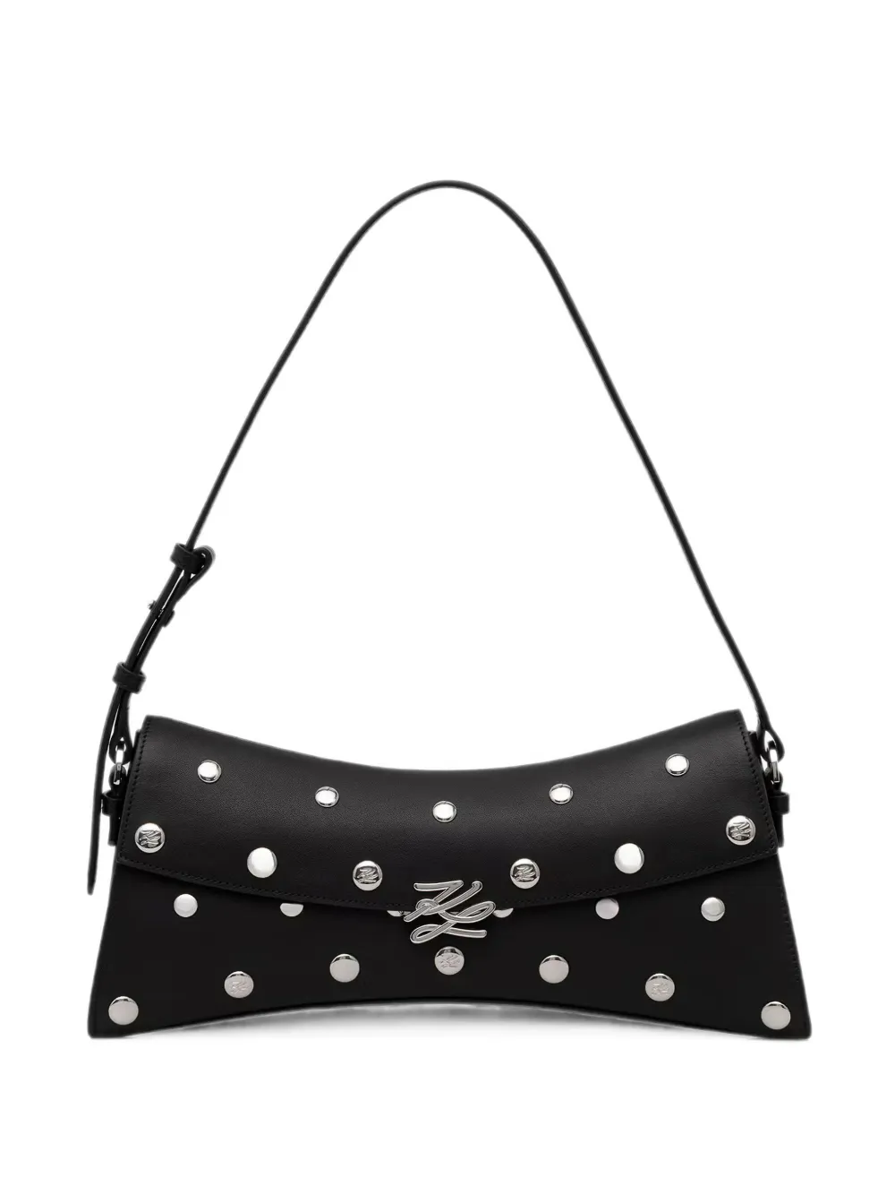 Karl Lagerfeld stud-embellished logo-plaque shoulder bag - Nero