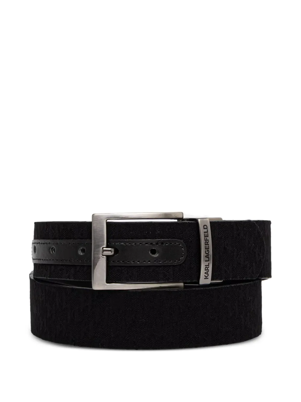 Karl Lagerfeld logo-jacquard leather-trim belt - Black