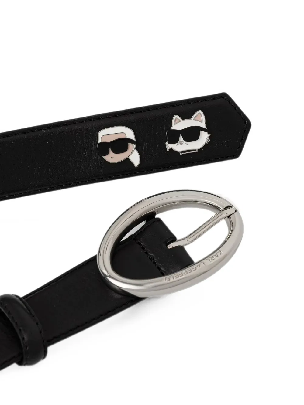 Karl Lagerfeld Ikonik leren riem met patch Zwart
