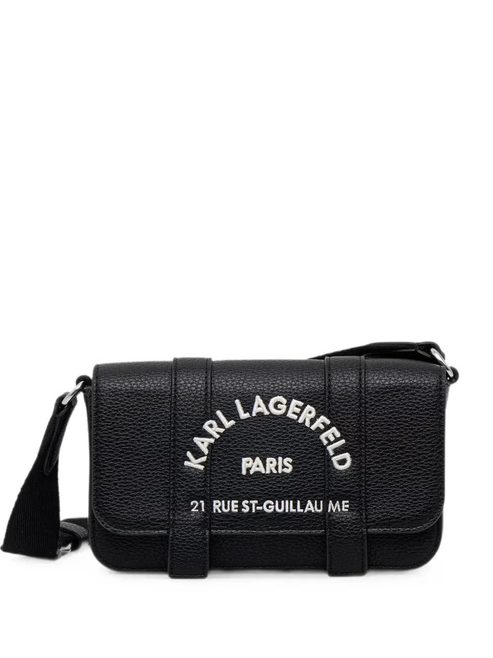 Karl Lagerfeld logo-embroidered pebbled crossbody bag - Nero