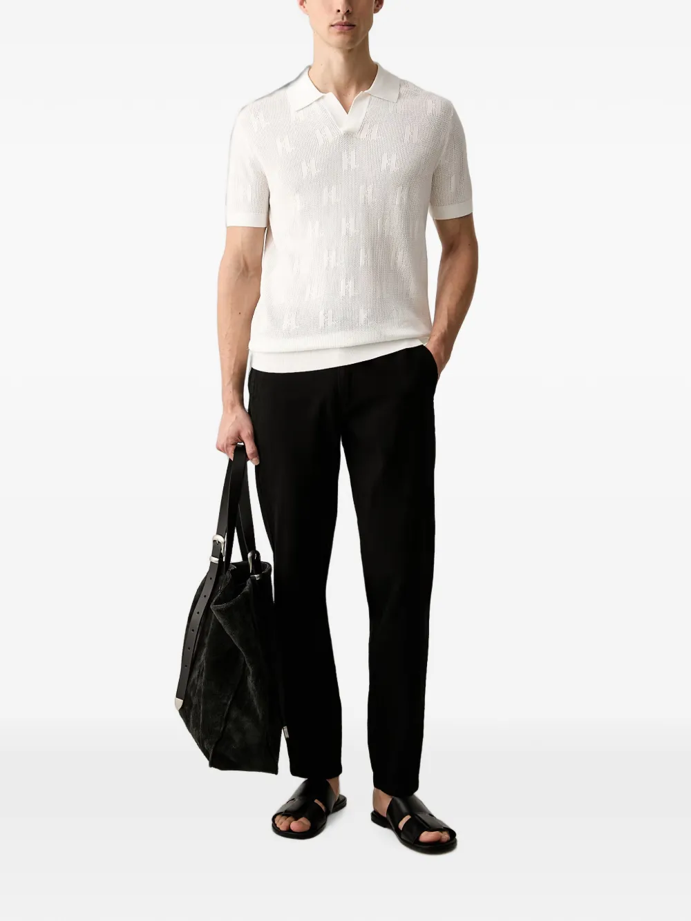 Karl Lagerfeld Gebreid poloshirt met open kraag en monogram Wit