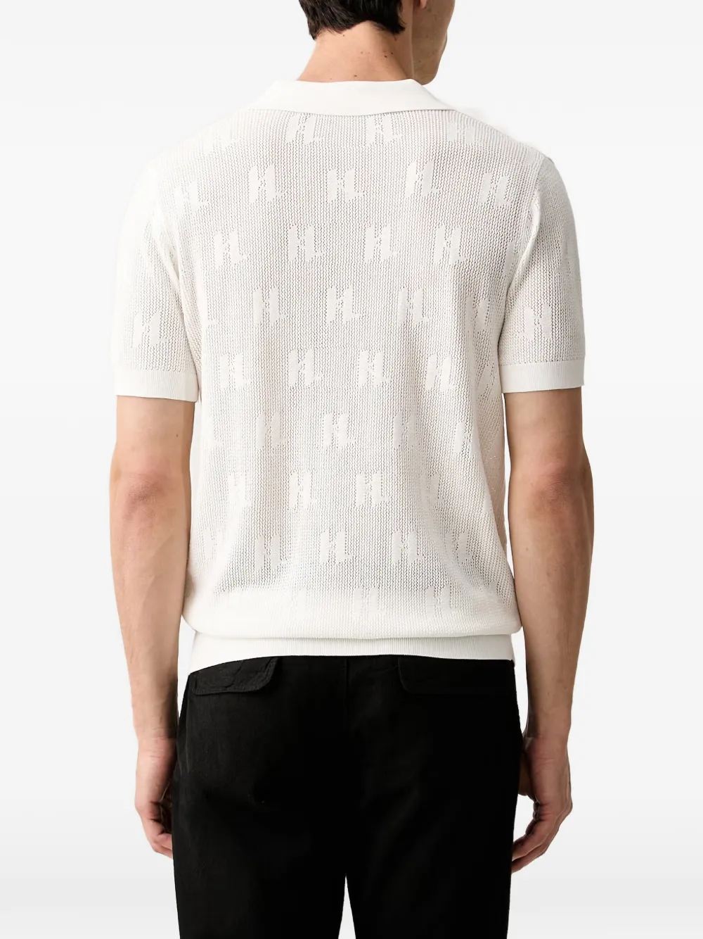 Karl Lagerfeld Gebreid poloshirt met open kraag en monogram Wit