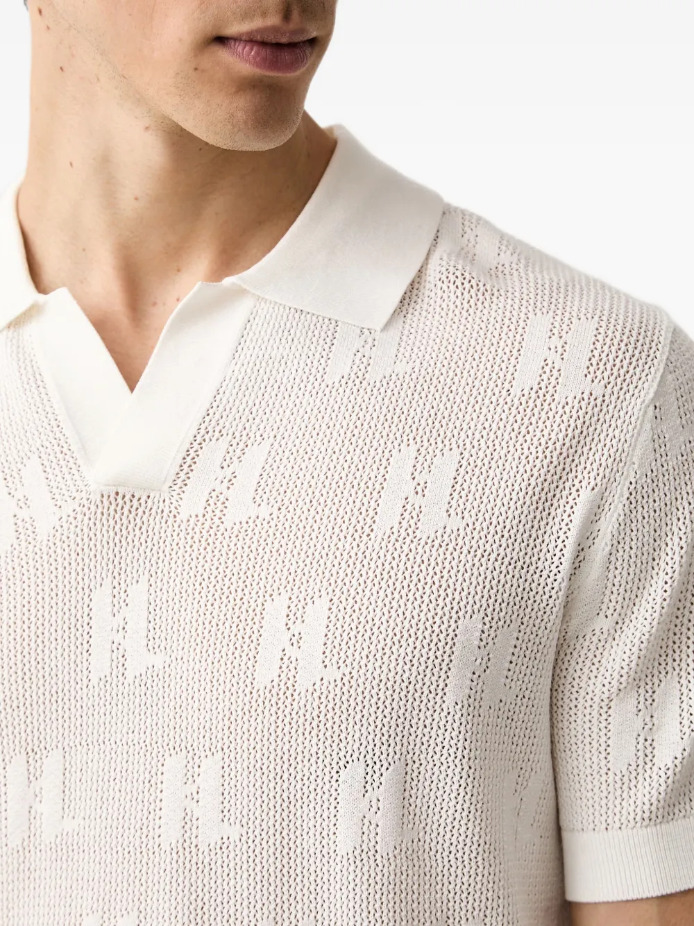 Karl Lagerfeld Gebreid poloshirt met open kraag en monogram Wit