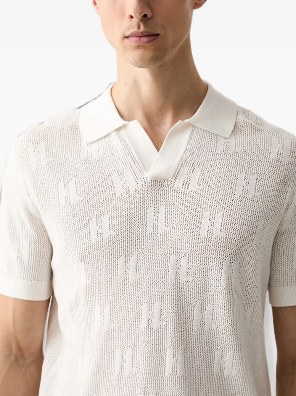 Karl Lagerfeld Gebreid poloshirt met open kraag en monogram Wit