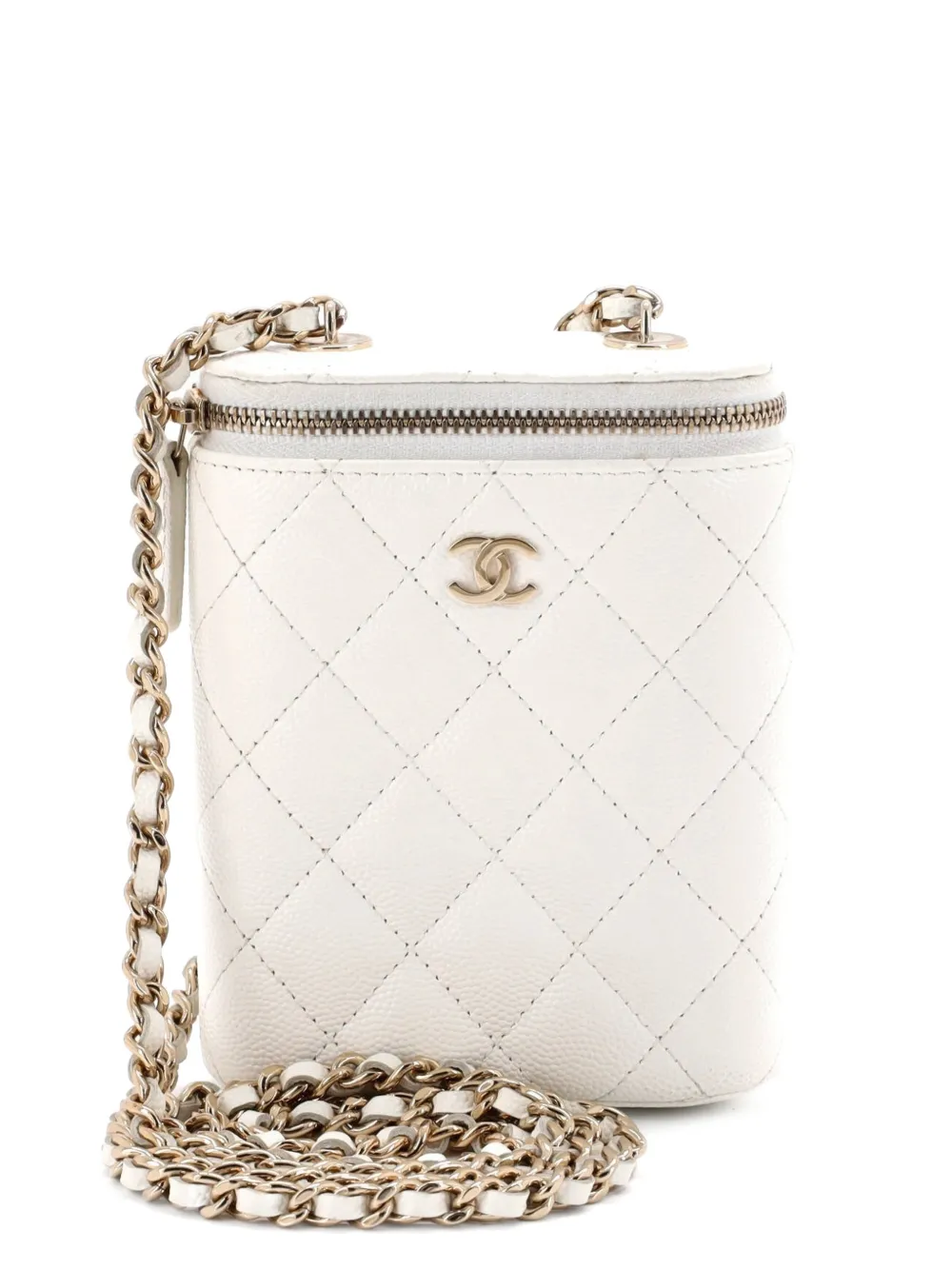 CHANEL Pre-Owned Vertical Classic Vanity Case with Chain Quilted Caviar Small shoulder bag - Blue