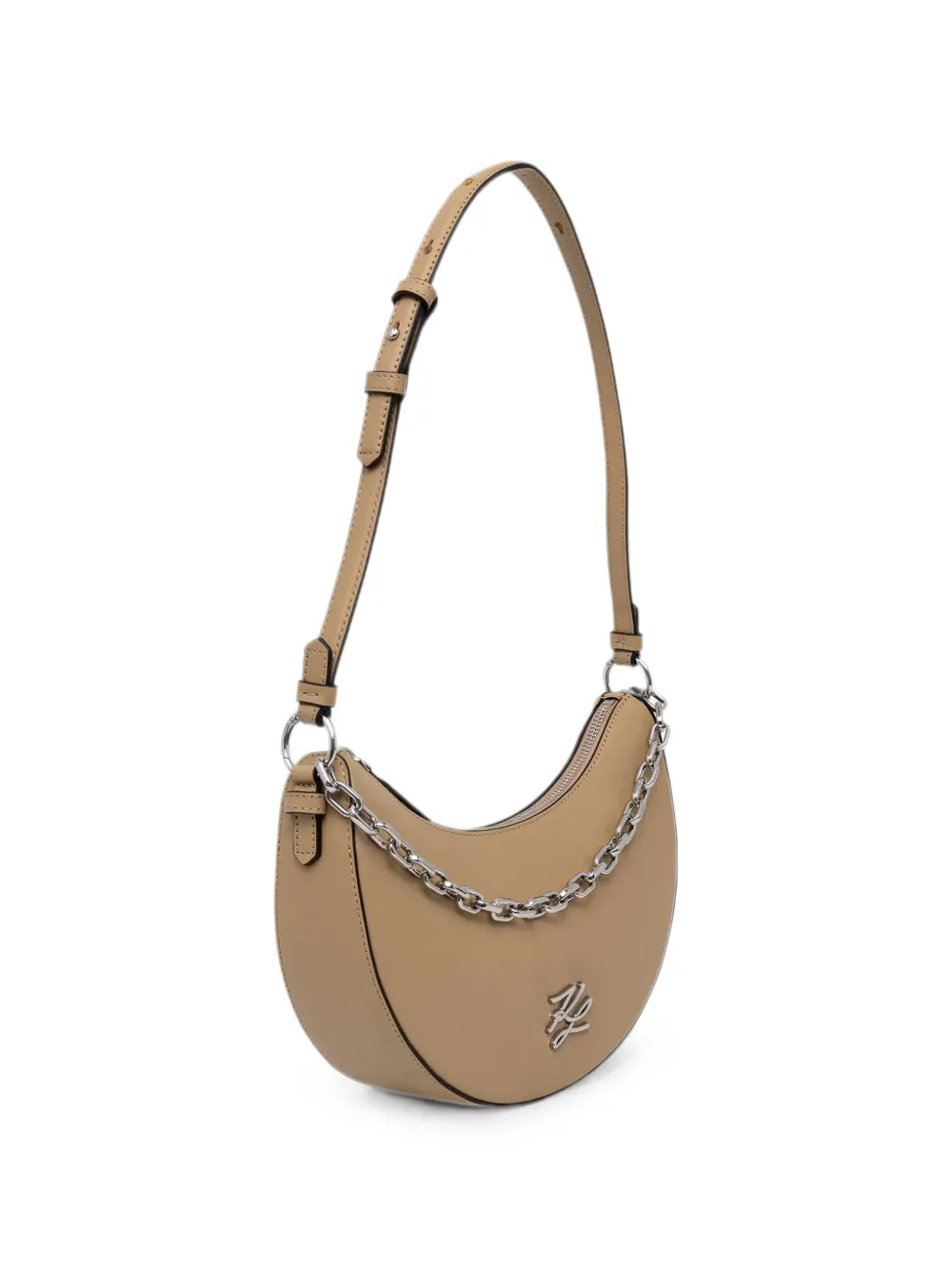 Karl Lagerfeld Schoudertas met logo-plakkaat en schakelketting Beige