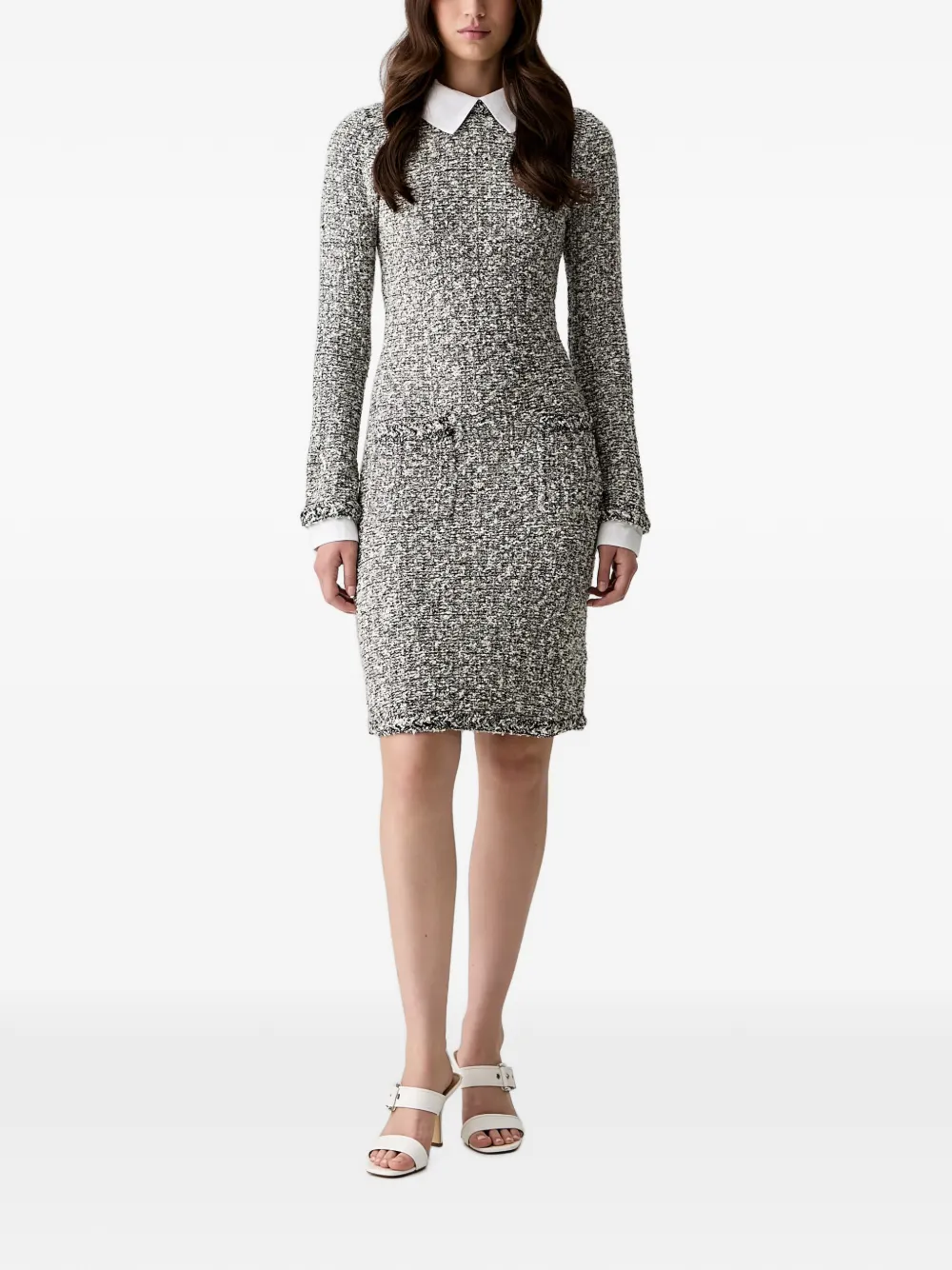 Karl Lagerfeld tweed contrast-collar midi dress - Grigio
