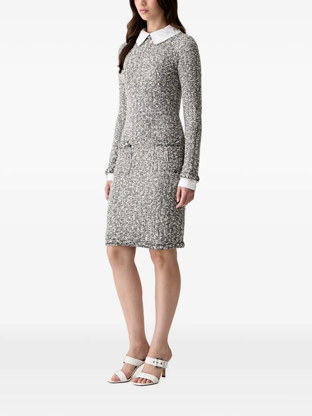 Karl Lagerfeld Tweed midi-jurk met contrasterende kraag Grijs