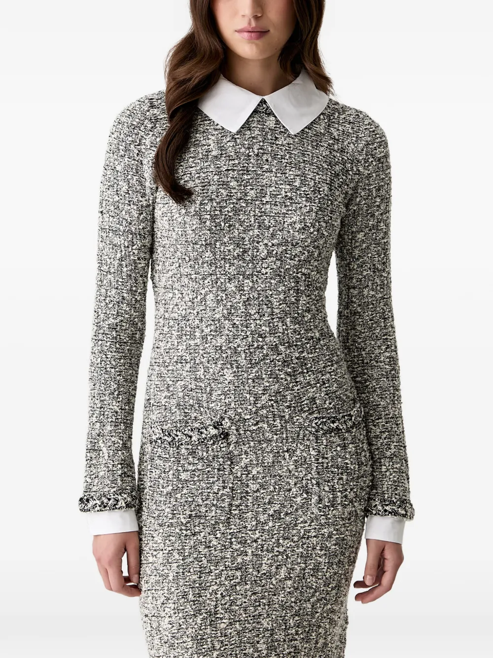 Karl Lagerfeld Tweed midi-jurk met contrasterende kraag Grijs