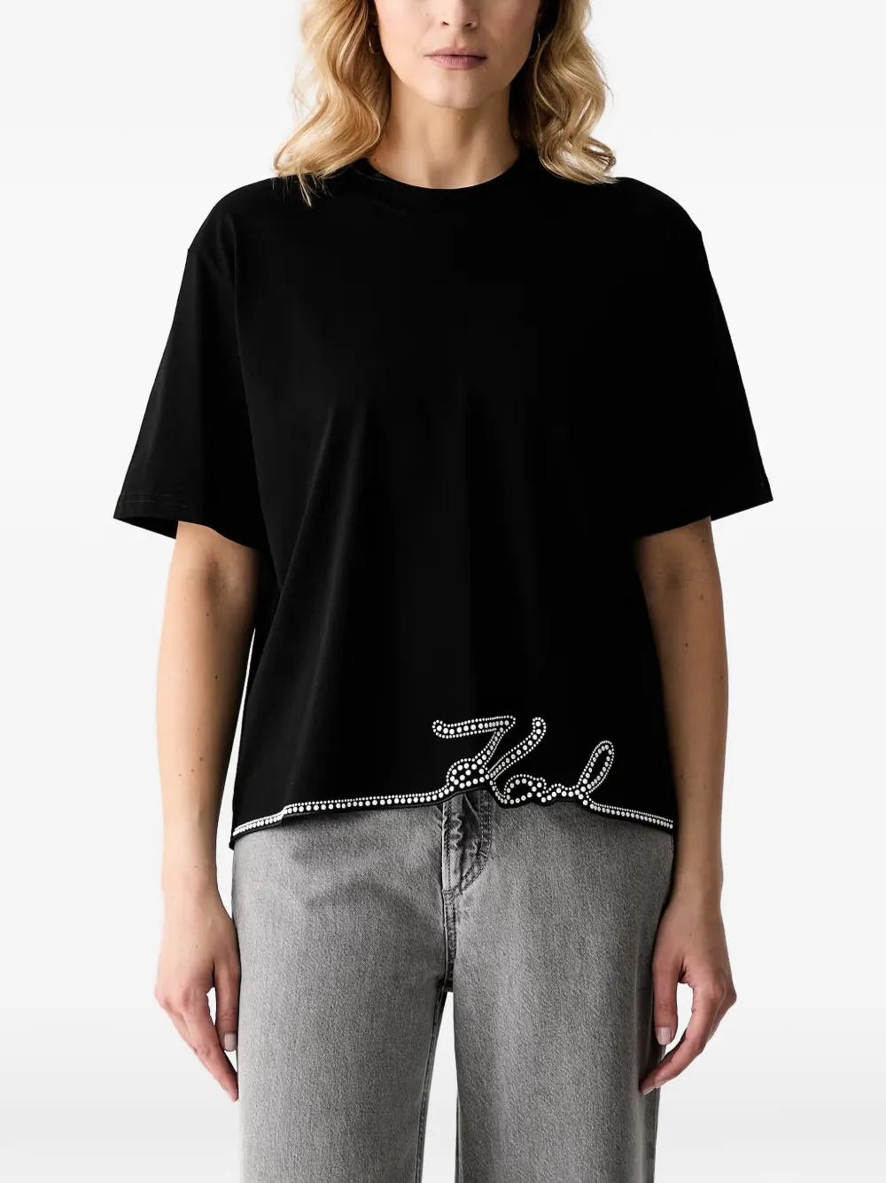 Karl Lagerfeld T-shirt con decorazione di cristalli - Nero