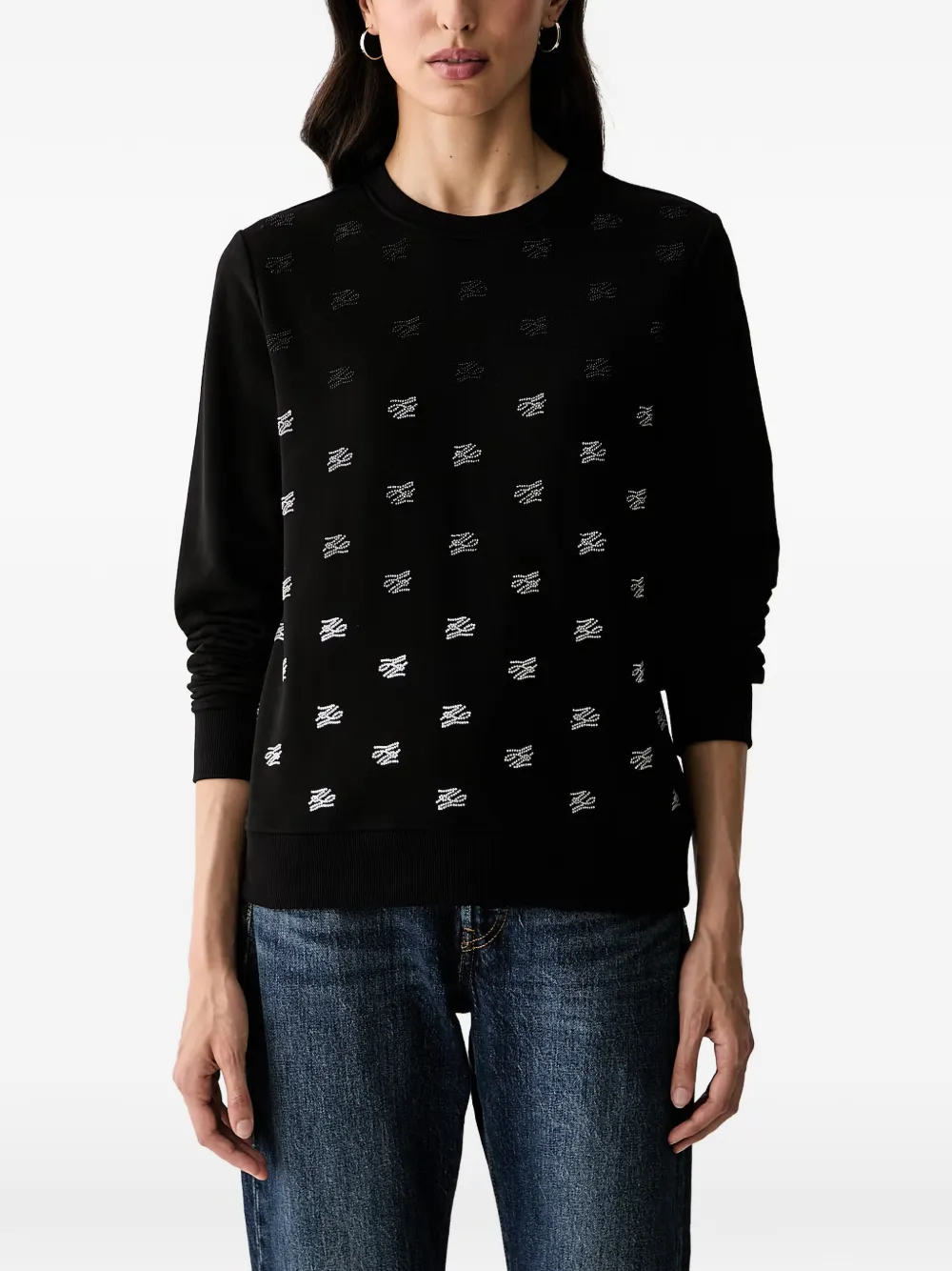 Karl Lagerfeld crystal-embellished logo-pattern sweater - Nero