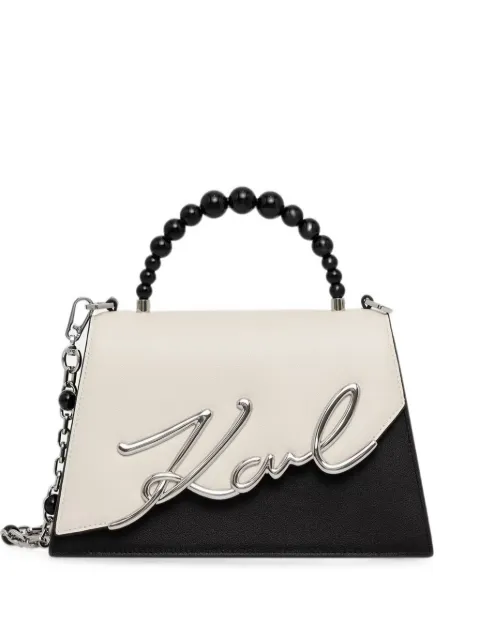 Karl Lagerfeld logo-plaque beaded-handle tote bag
