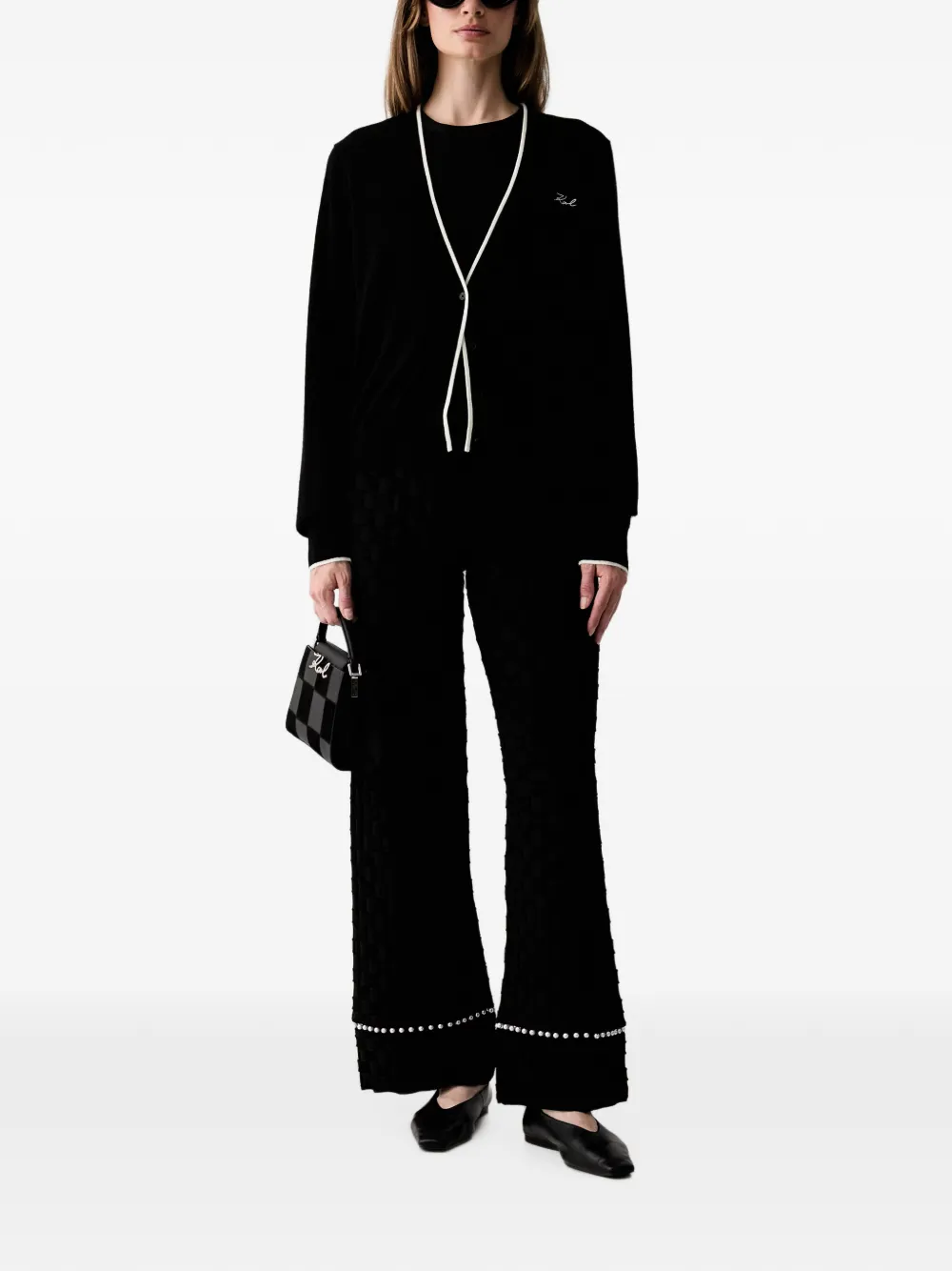 Karl Lagerfeld Geweven broek verfraaid met imitatieparels Zwart