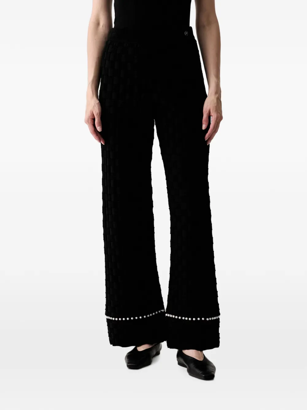 Karl Lagerfeld basket-weave faux-pearl-embellished trousers - Black