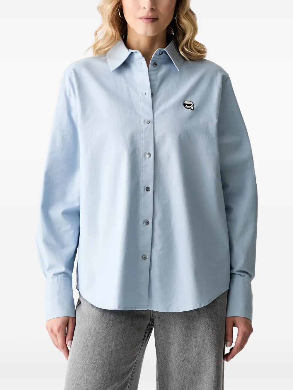 Karl Lagerfeld logo-patch button-down shirt - Blu