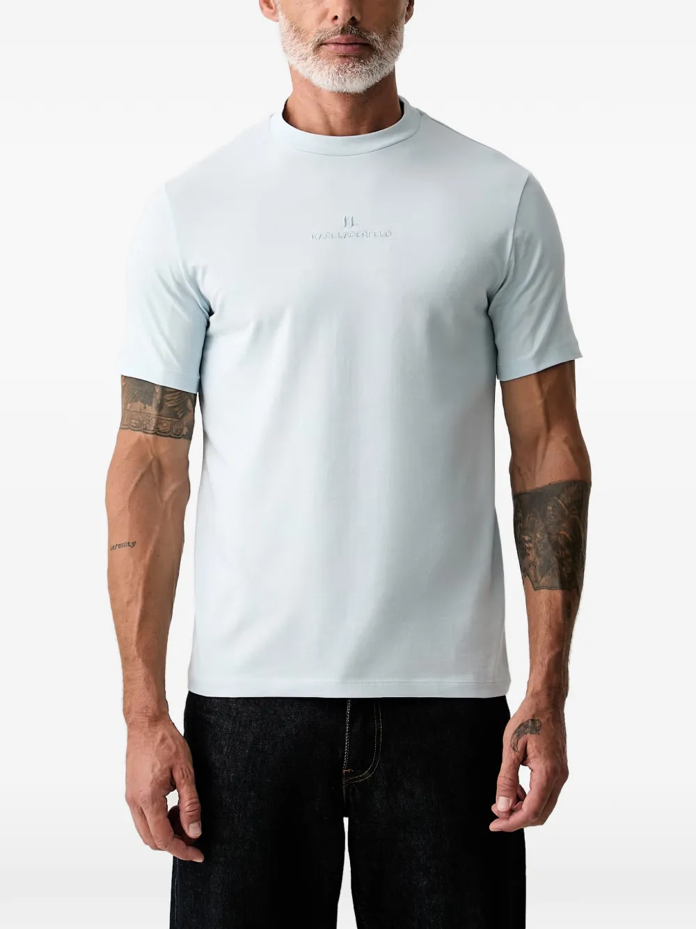 Karl Lagerfeld logo-embroidered T-shirt - Blu