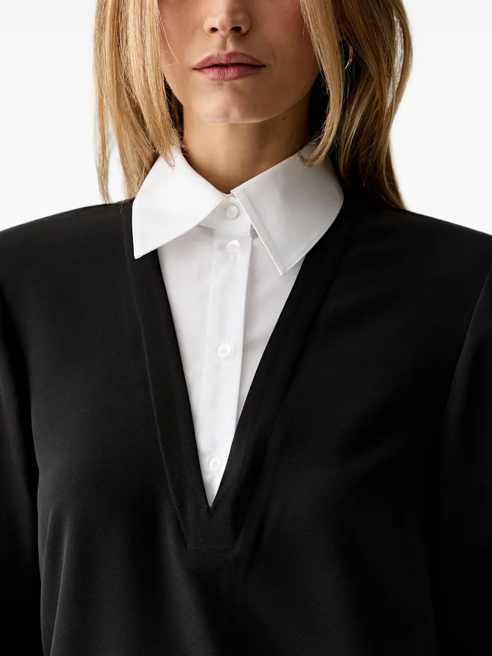 Karl Lagerfeld Mini-jurk met contrasterende kraag en V-hals Zwart